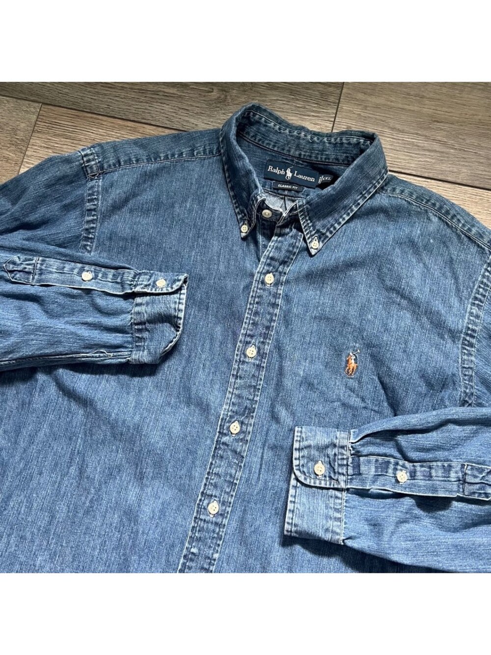 Vintage Ralph Lauren Mens 2XL Blue Denim Button-Up Long Sleeve Shirt Classic Fit